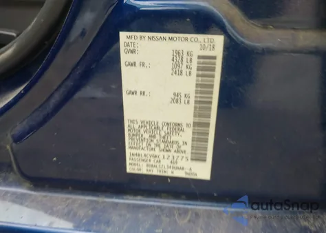 2019 Nissan Altima 2.5 Sr z USA, uszkodzony, nr VIN 1N4BL4CV6KC123775